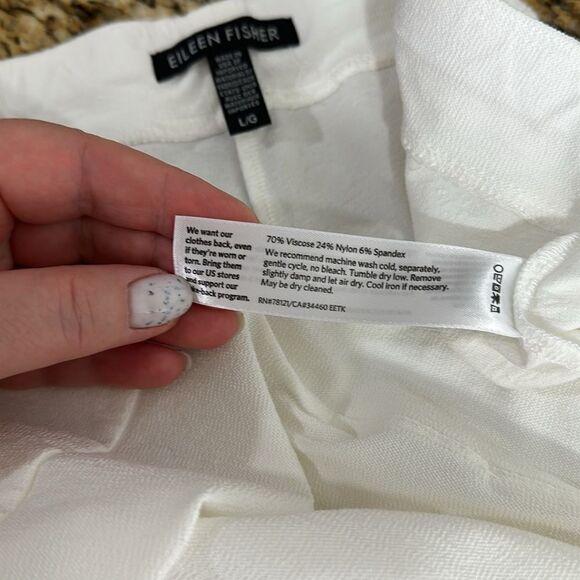 Eileen Fisher Off White Washable Stretch-Crepe Slim Fit Pants Size L - Picture 5 of 9